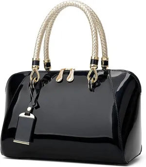 Women's Shiny Tote Patent Leather Top Handle Bags Fashion Elegant Evening Purse Party Satchel