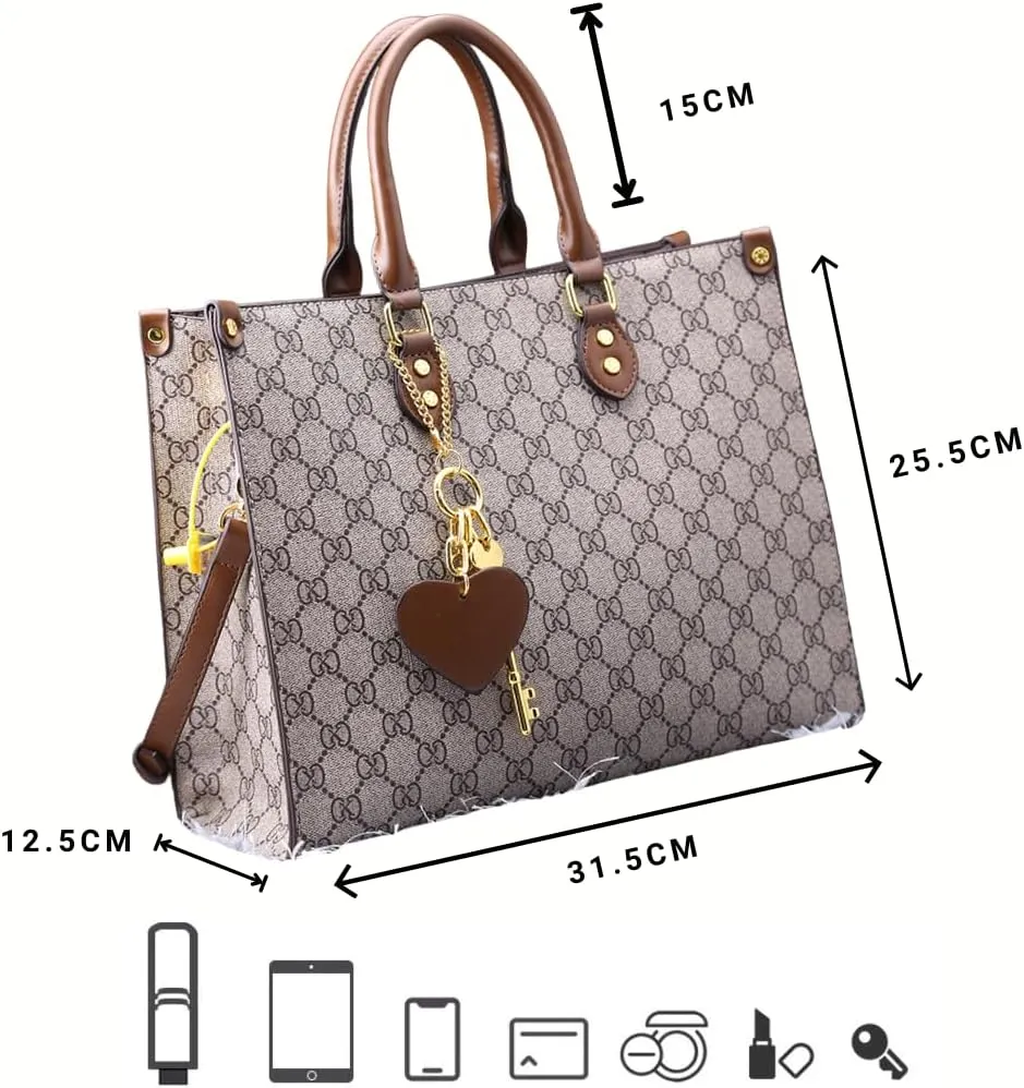 Women's Tote Bag Elegant Multi-Pocket Handbag with Heart Pendant, Spacious & Stylish for Work, Travel & Daily Use