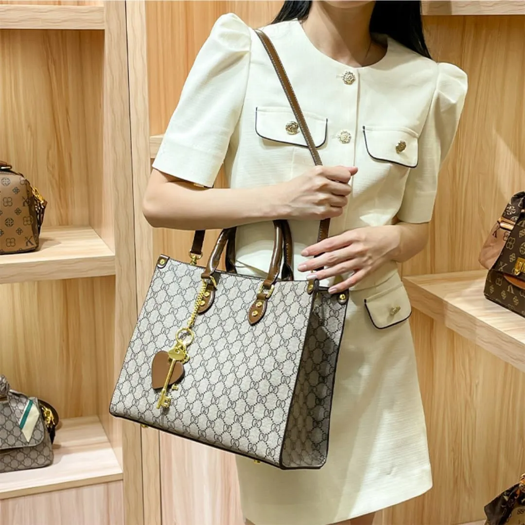 Women's Tote Bag Elegant Multi-Pocket Handbag with Heart Pendant, Spacious & Stylish for Work, Travel & Daily Use
