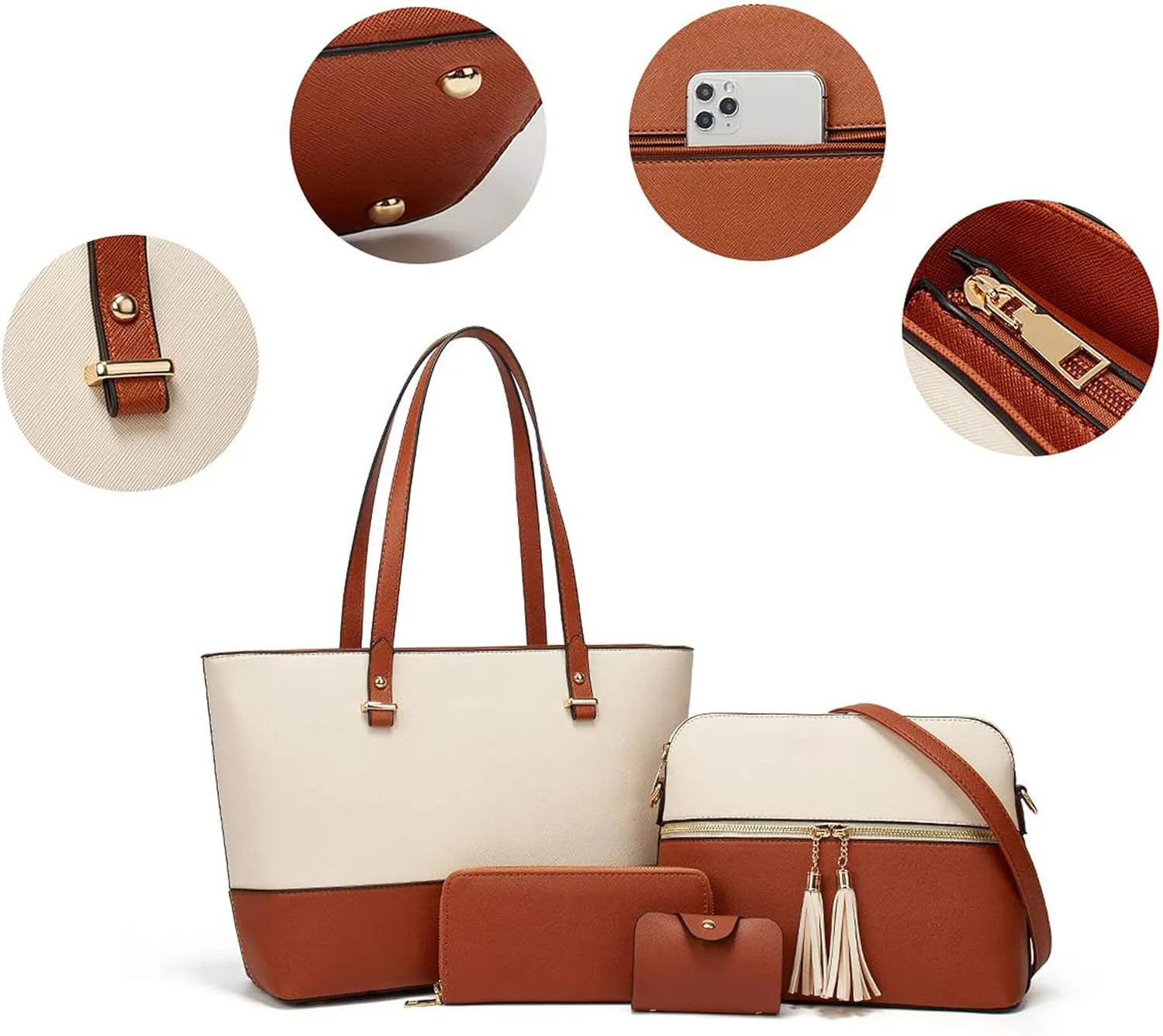 Women's Tote Bag Elegant Multi-Pocket Handbag with Heart Pendant, Spacious & Stylish for Work, Travel & Daily Use