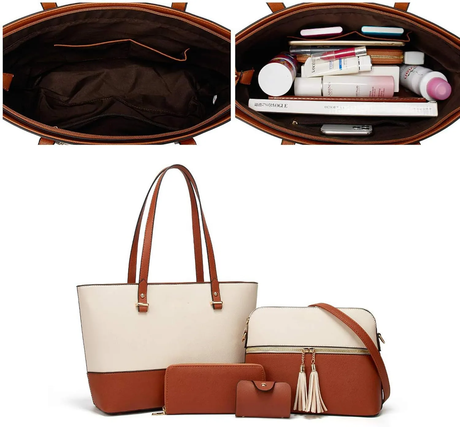 Women's Tote Bag Elegant Multi-Pocket Handbag with Heart Pendant, Spacious & Stylish for Work, Travel & Daily Use