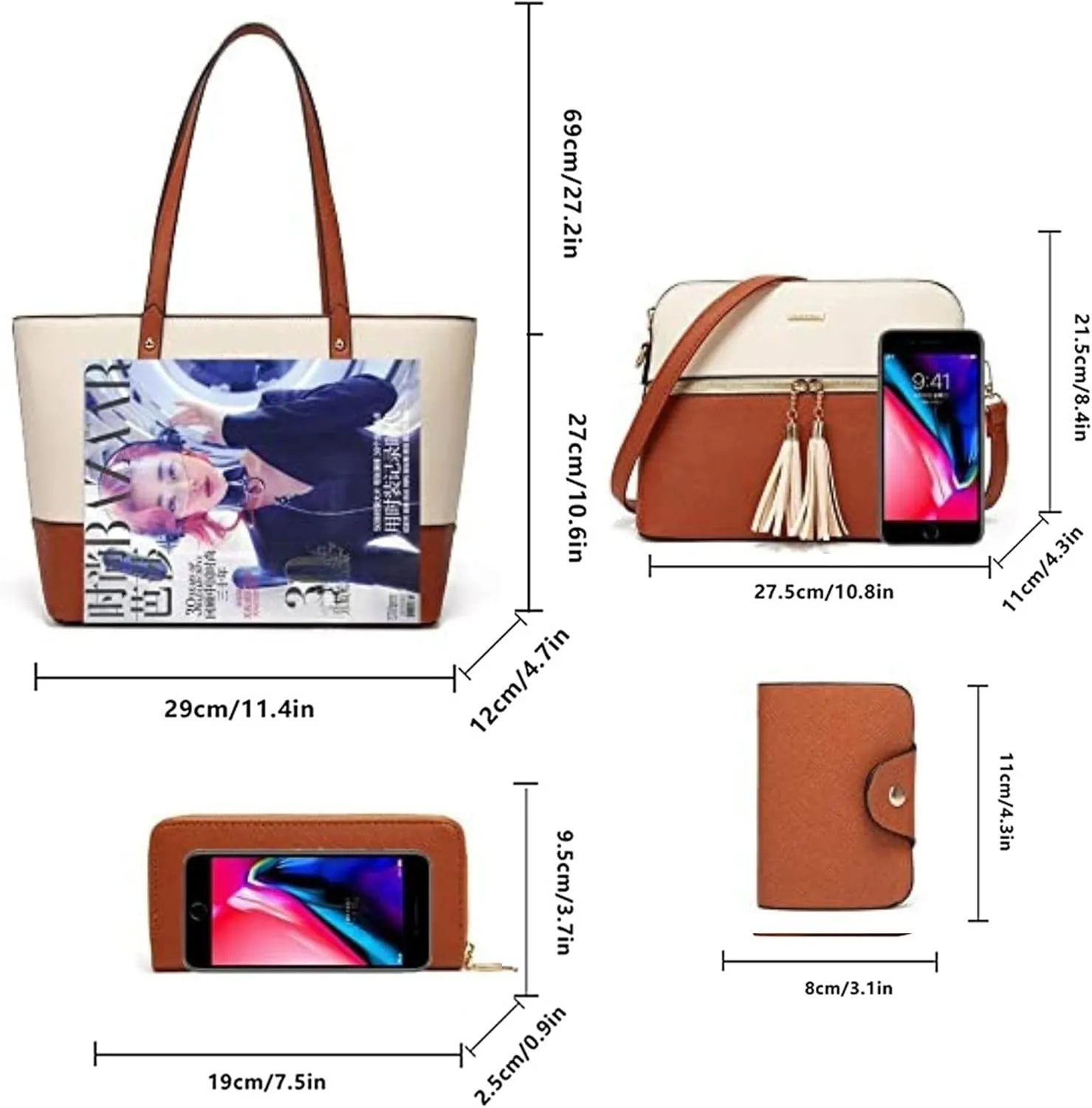 Women's Tote Bag Elegant Multi-Pocket Handbag with Heart Pendant, Spacious & Stylish for Work, Travel & Daily Use