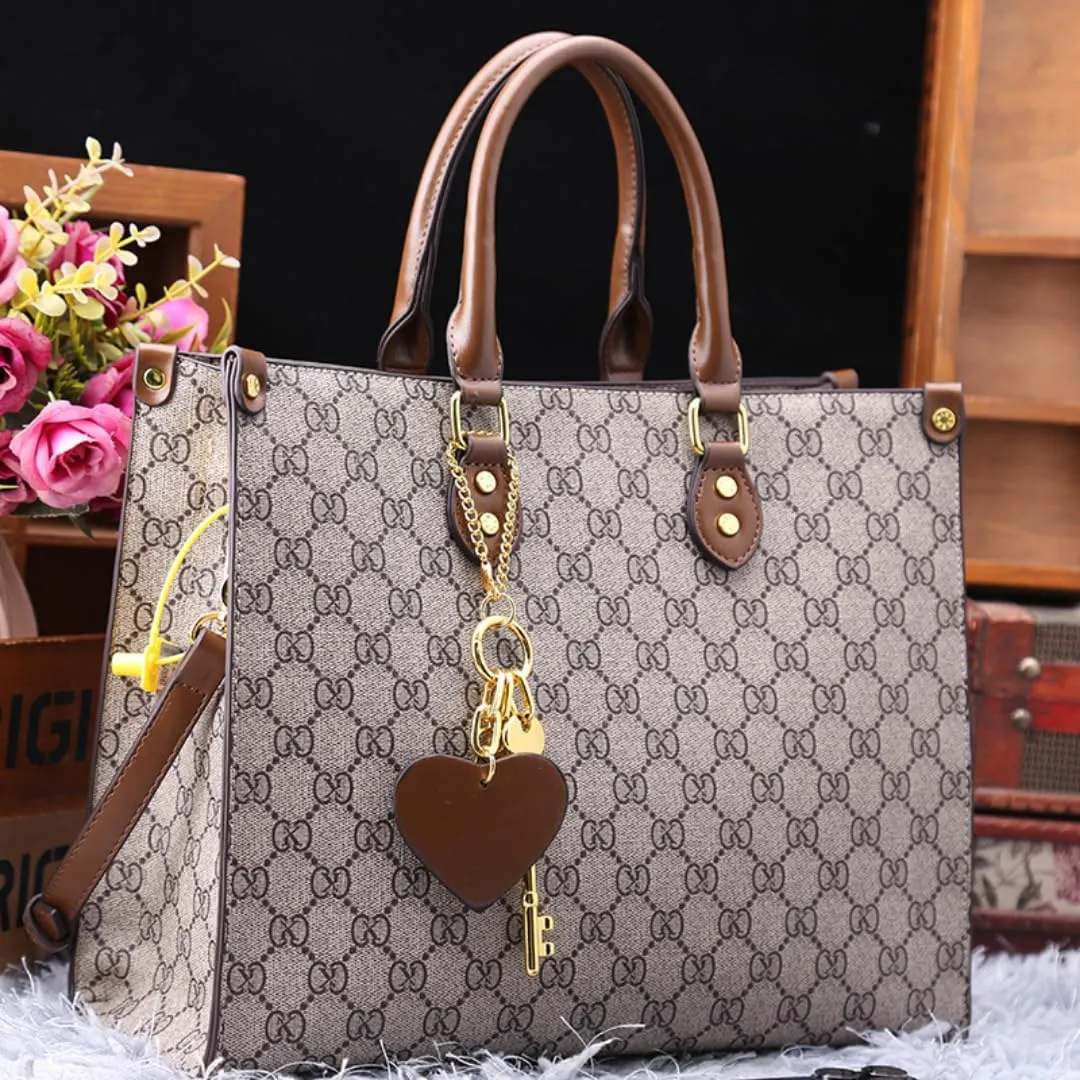 Women's Tote Bag Elegant Multi-Pocket Handbag with Heart Pendant, Spacious & Stylish for Work, Travel & Daily Use