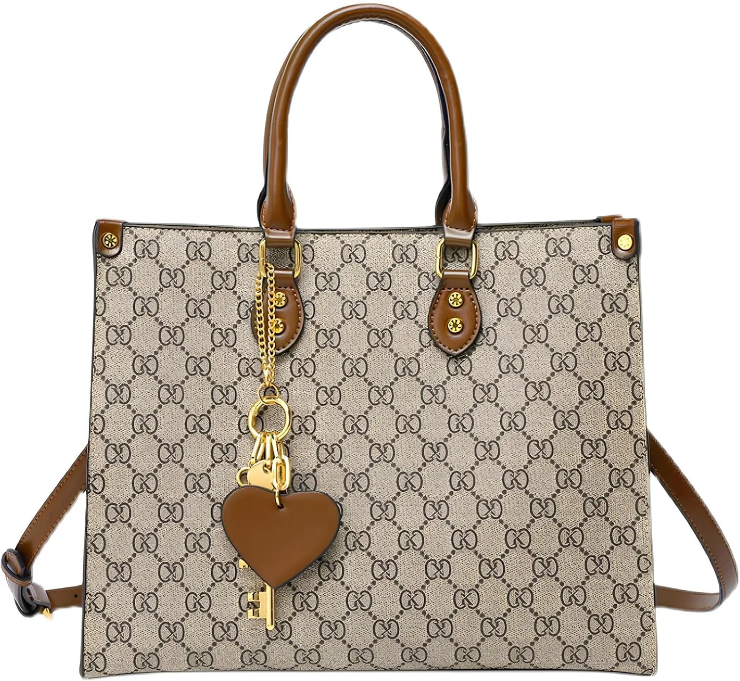 Women's Tote Bag Elegant Multi-Pocket Handbag with Heart Pendant, Spacious & Stylish for Work, Travel & Daily Use
