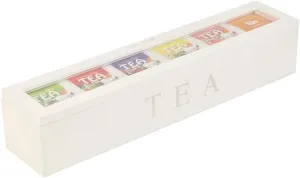 Wooden Tea Storage Box with 5 Slots, 6 Compartment Tea Bag Storage Box Retro Organizer for Tea Bags and Sugar Packets, Wood Home Decor (White)