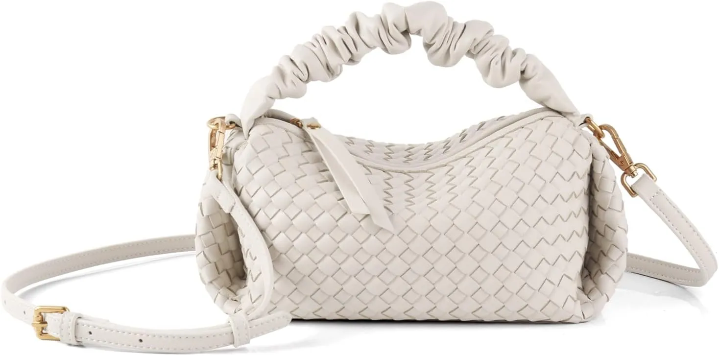 Woven Handbags For Women, Vegan Leather Crossbody Bag With Detachable Strap Shoulderbag, Weave Wristlet Clutch