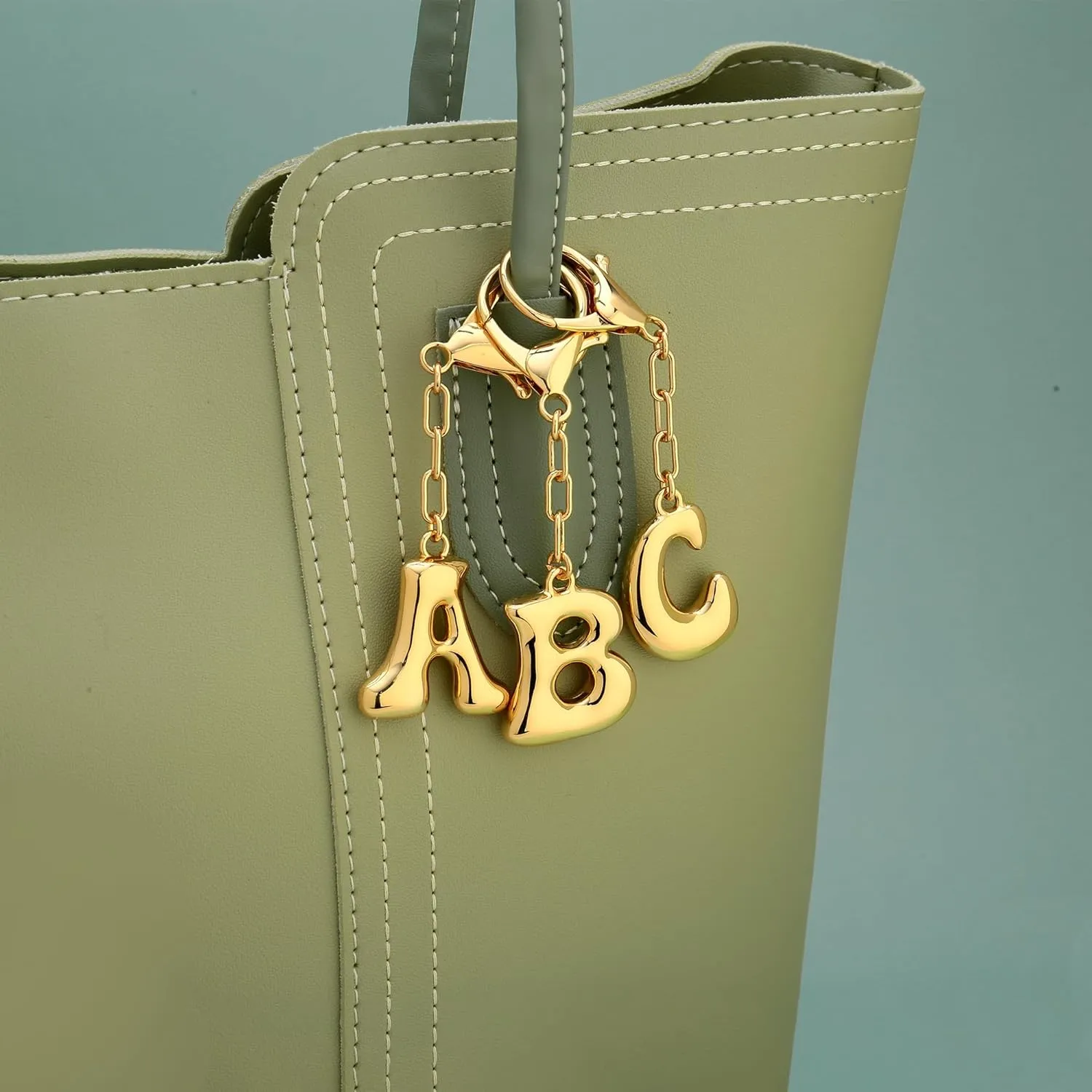 WOWORAMA Initial Letter Keychain for Women Chunky Gold Bubble Letter Bag Charm Purse Charm Personalized Keyrings Accessories