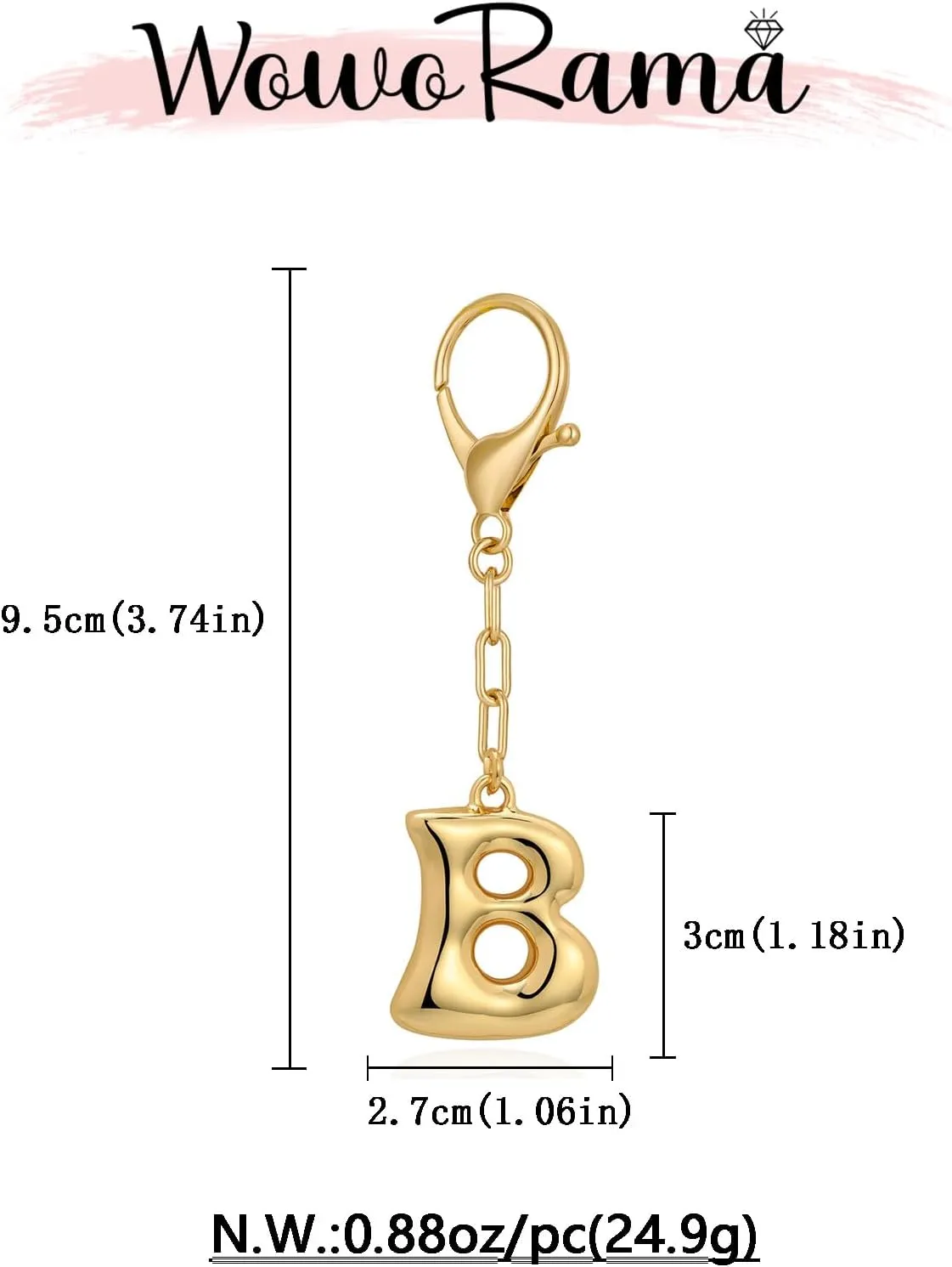 WOWORAMA Initial Letter Keychain for Women Chunky Gold Bubble Letter Bag Charm Purse Charm Personalized Keyrings Accessories