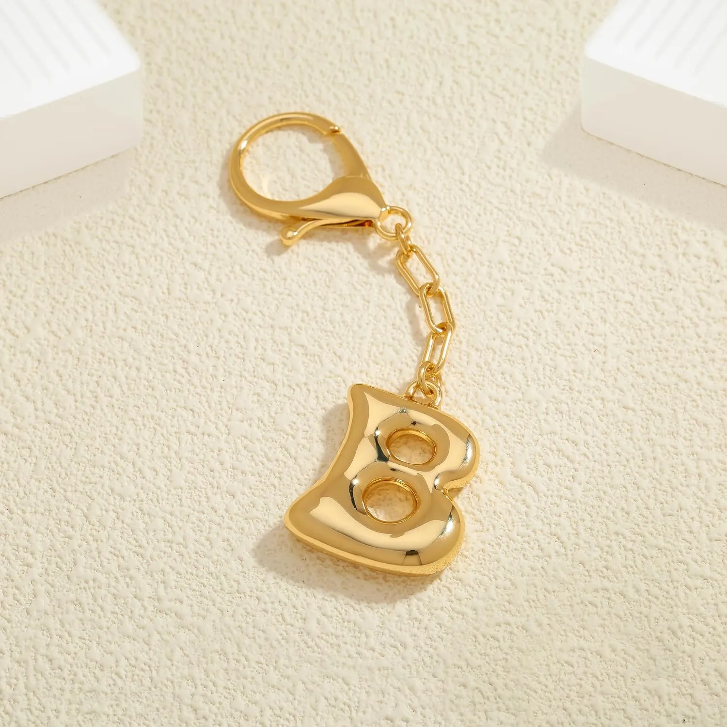 WOWORAMA Initial Letter Keychain for Women Chunky Gold Bubble Letter Bag Charm Purse Charm Personalized Keyrings Accessories