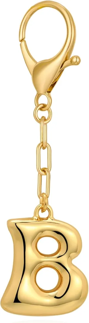 WOWORAMA Initial Letter Keychain for Women Chunky Gold Bubble Letter Bag Charm Purse Charm Personalized Keyrings Accessories