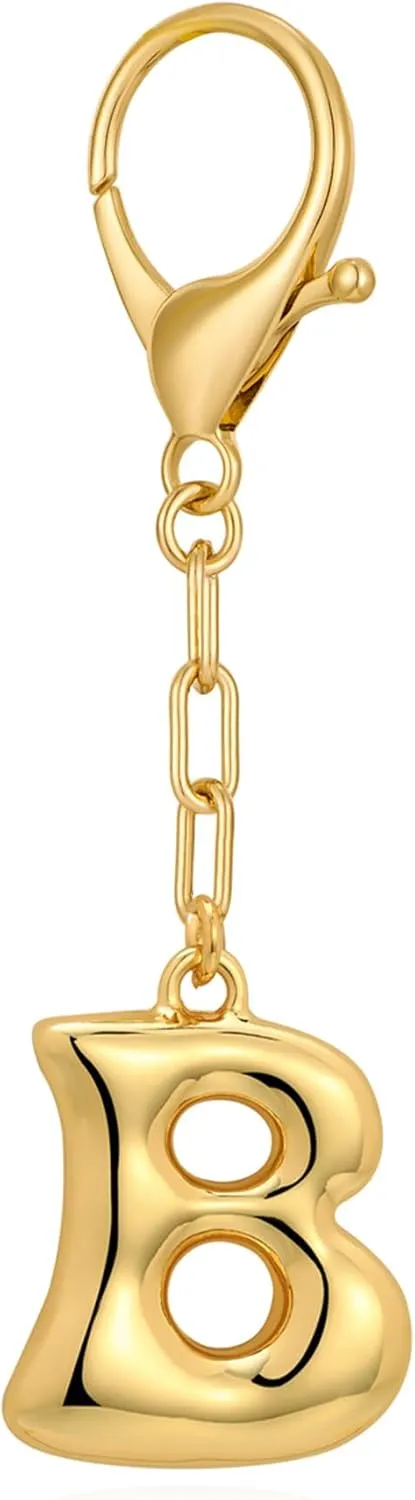 WOWORAMA Initial Letter Keychain for Women Chunky Gold Bubble Letter Bag Charm Purse Charm Personalized Keyrings Accessories