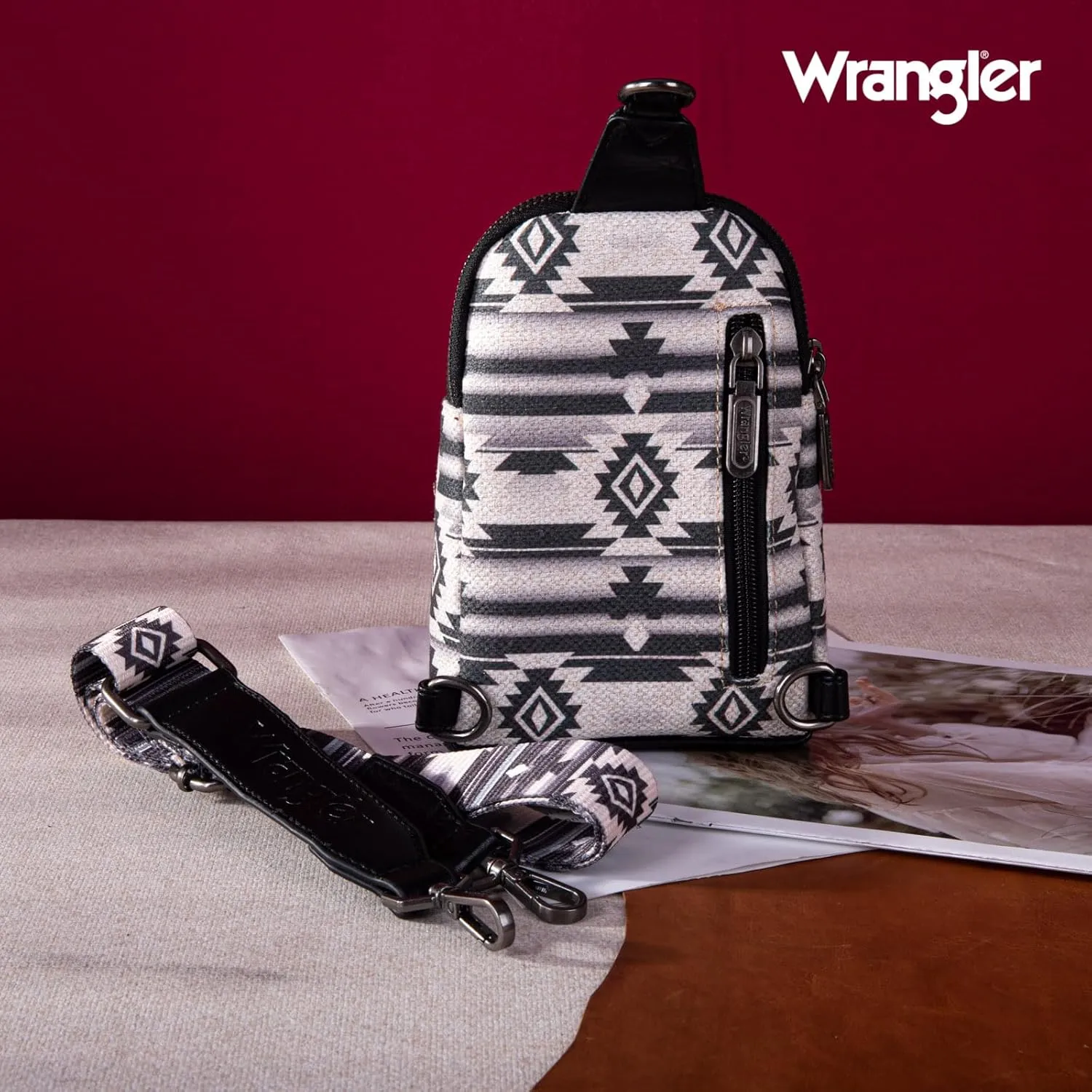 Wrangler Aztec Crossbody Sling Bags for Women Southwestern Print Purse with Detachable Strap