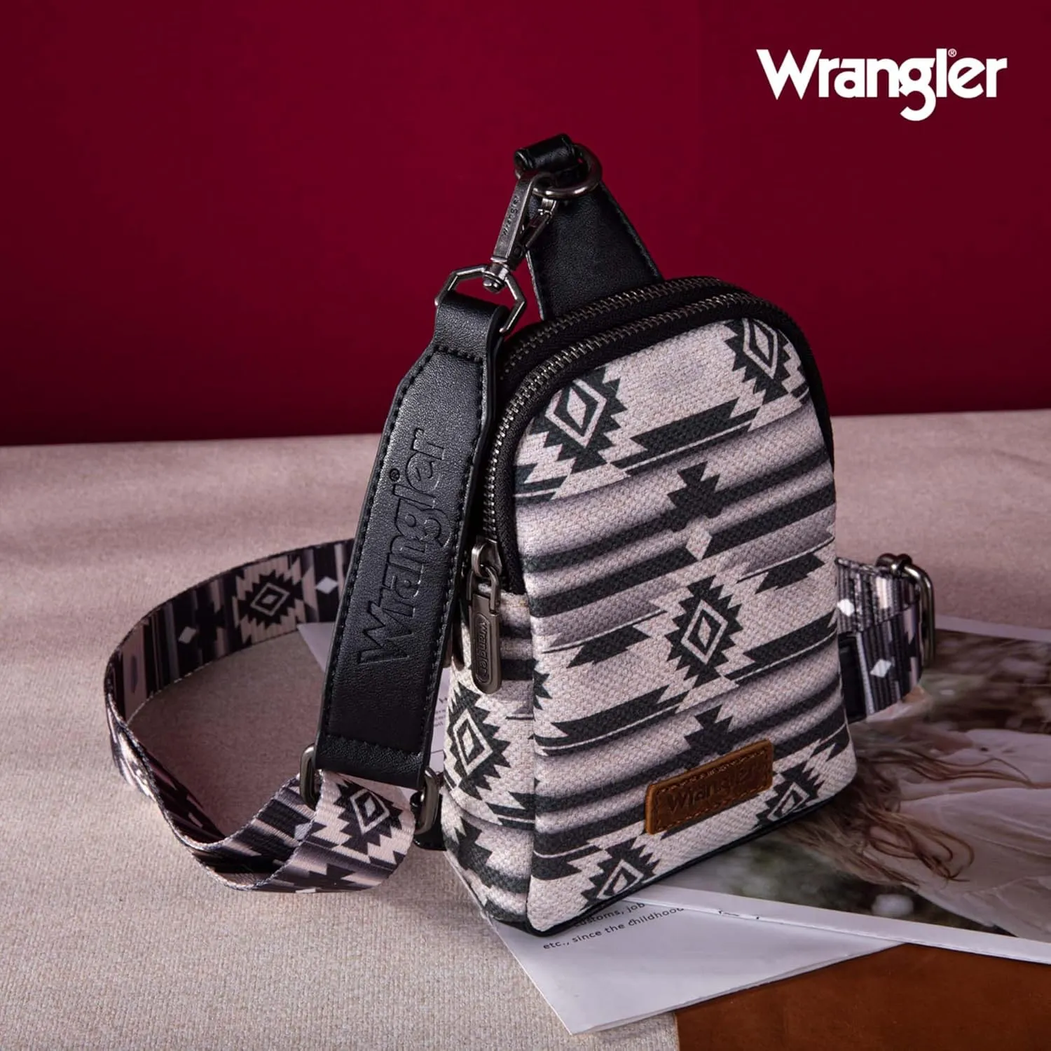 Wrangler Aztec Crossbody Sling Bags for Women Southwestern Print Purse with Detachable Strap
