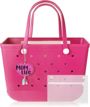 X-Large Beach Rubber Tote Bag with Charms, Women Waterproof Original Handbag for Outdoor Modern Travel Sports