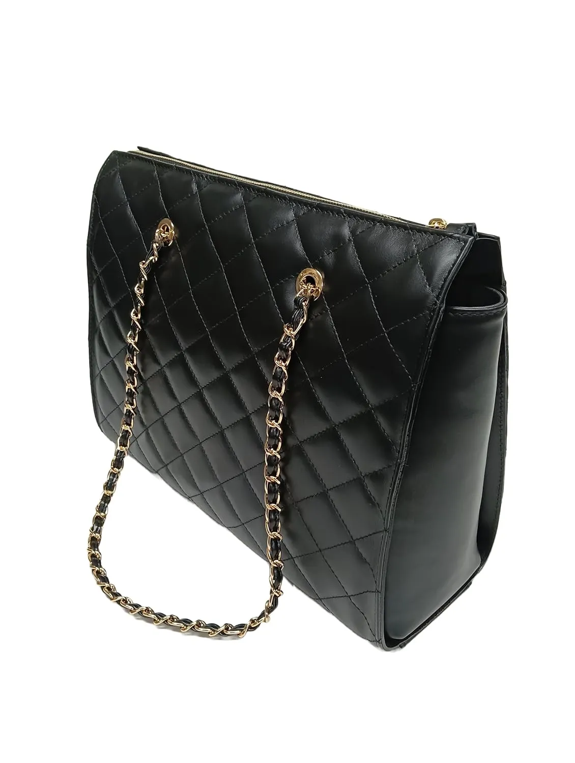 XL DIAMONDS Genuine Leather Shoulder Bag, Quilted Elegant Shopper Bag, Minimalist Office Bag, Iconic Black Shopping Bag, Eternal Fashion Bag (Red)