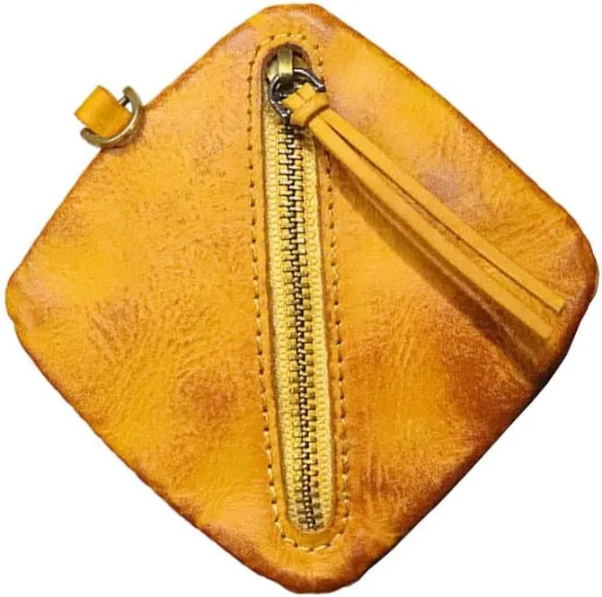 XXHong Leather Mini Vintage Purse Brown Coin Purse Leather Zipper Change Purse Personality Coin Purse For Men and Women