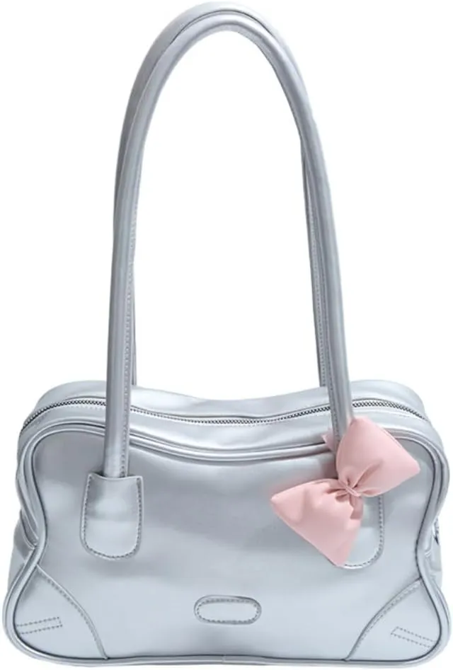 Y2k Bow Tote Bag for Women Aesthetic Shoulder Bag Handbag Faux Leather Hobo Bag Aesthetic Underarm Trendy Purse