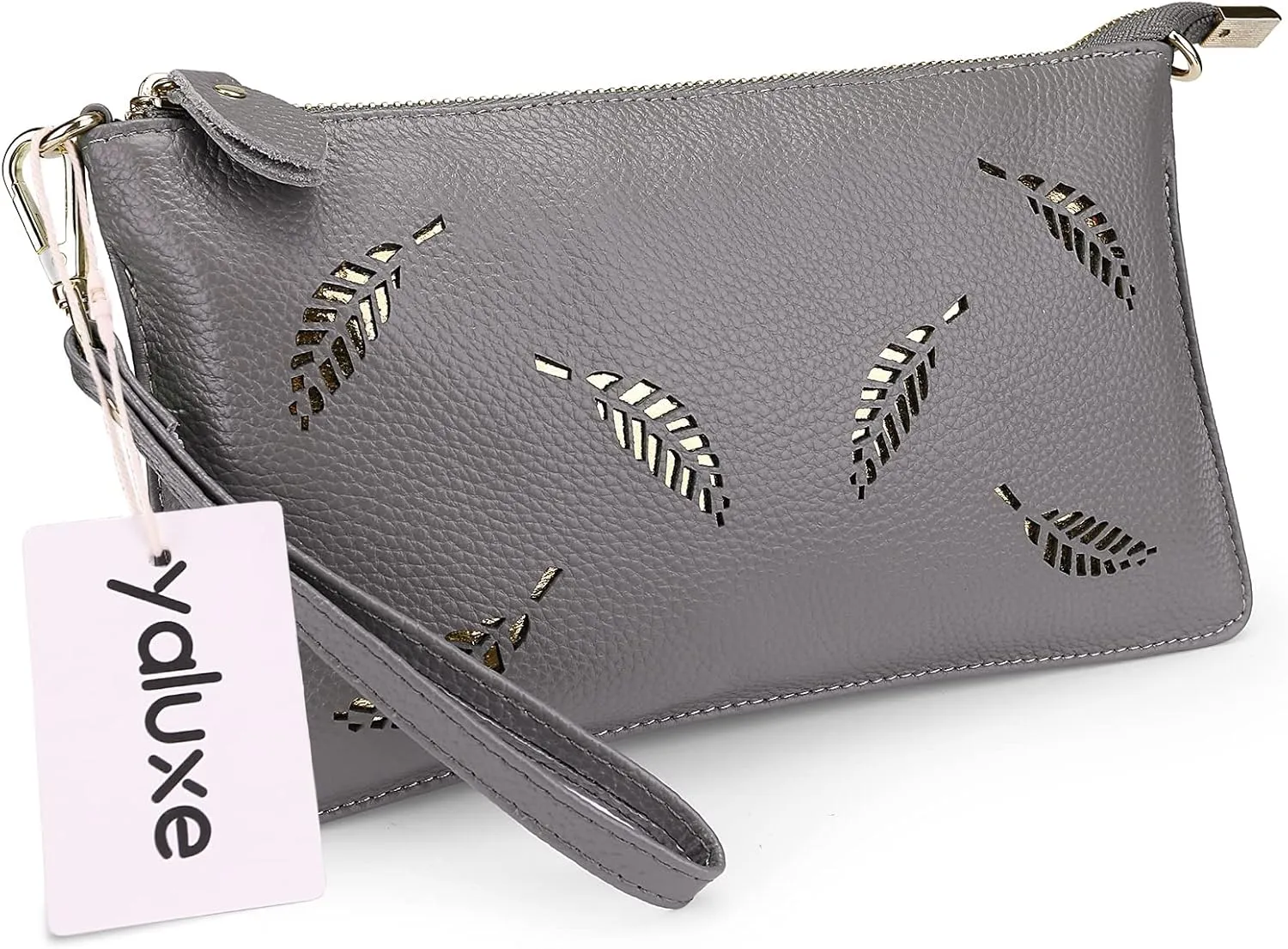 YALUXE Genuine Leather Wristlet Handbags Purses Cell Phone Pocket Clutch Wallet Crossbody Bags for Women