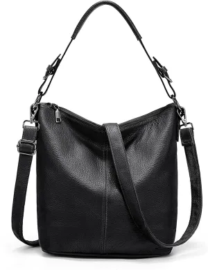 YALUXE Women's Genuine Leather Hobo Handbags Bucket Purses Shoulder Bags Cross-bodys Bags