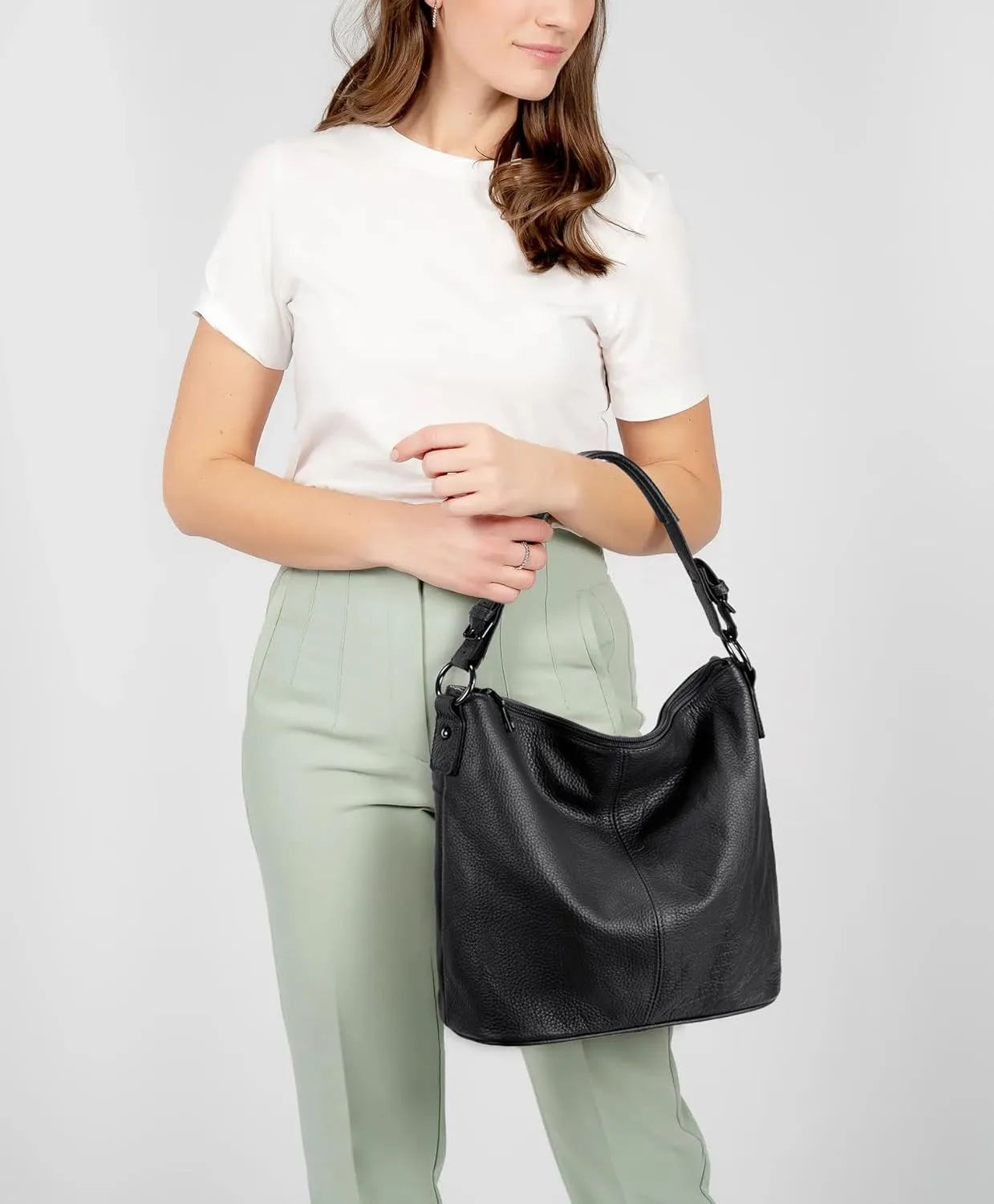 YALUXE Women's Genuine Leather Hobo Handbags Bucket Purses Shoulder Bags Cross-bodys Bags