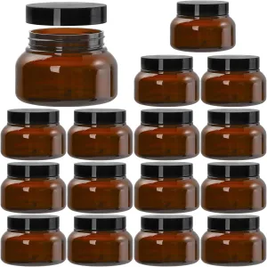 Yarlung 16 Pack 8 Oz Plastic Containers with Lids, Brown Body Butter Containers Empty Refillable, Amber Body Scrub Jars Round Low Profile Samples Jars for Lotion, Sugar Scrub, Cream