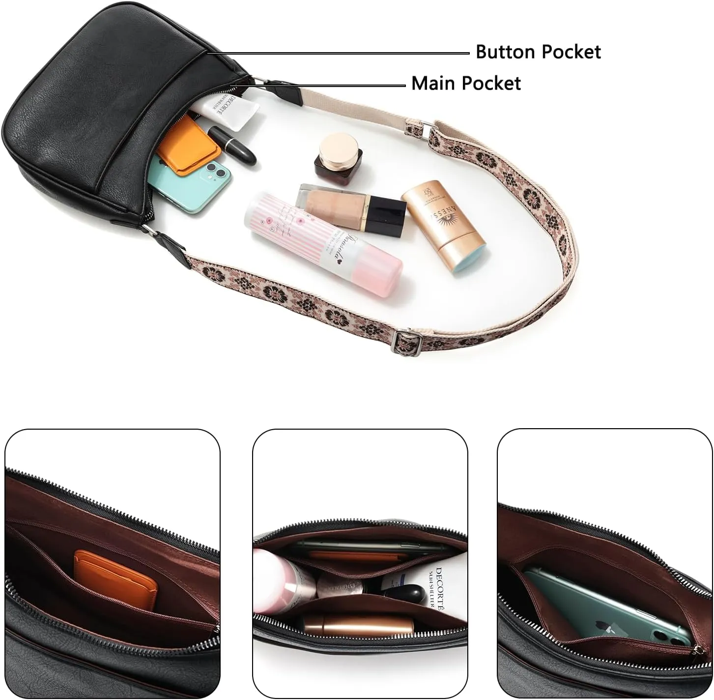 YDSIII Small Crossbody Bags for Women, Women's Cross body Bag with Adjustable Wide Guitar Strap, Vintage Vegan Leather