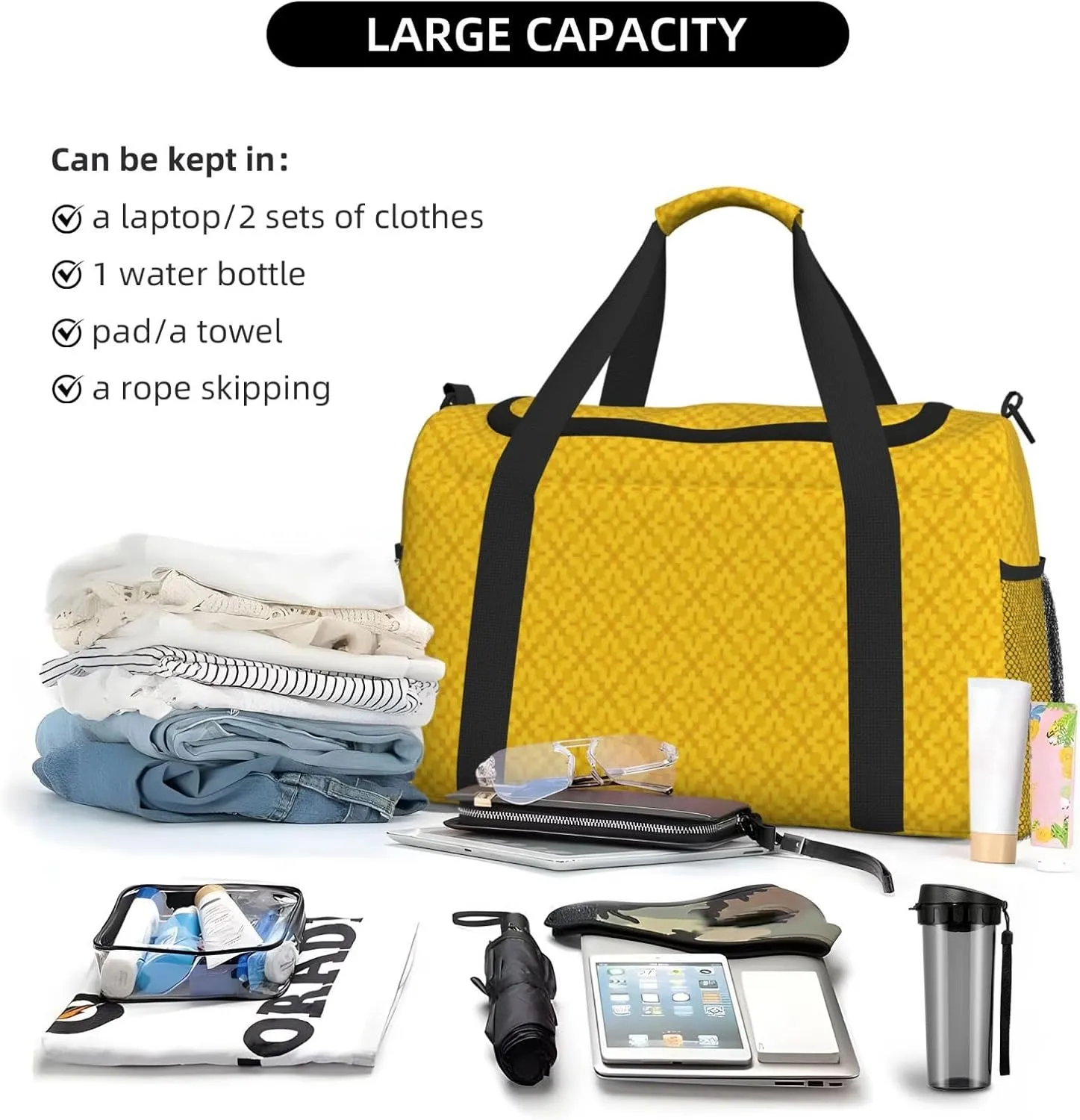 Yellow White Stripes Travel Duffel Bag Large Foldable Waterproof Overnight Bag For Beach Swim Bags Pool Sports Gym