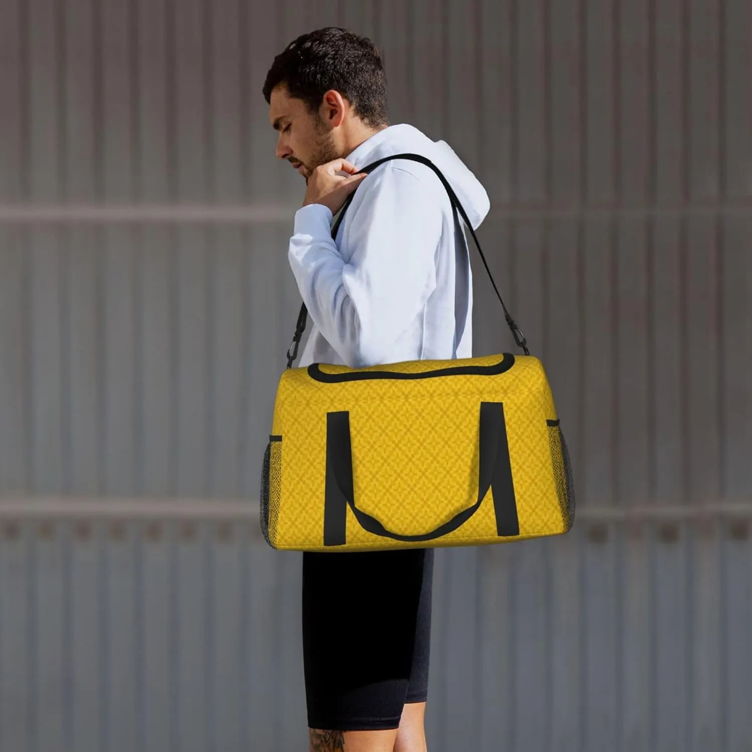 Yellow White Stripes Travel Duffel Bag Large Foldable Waterproof Overnight Bag For Beach Swim Bags Pool Sports Gym