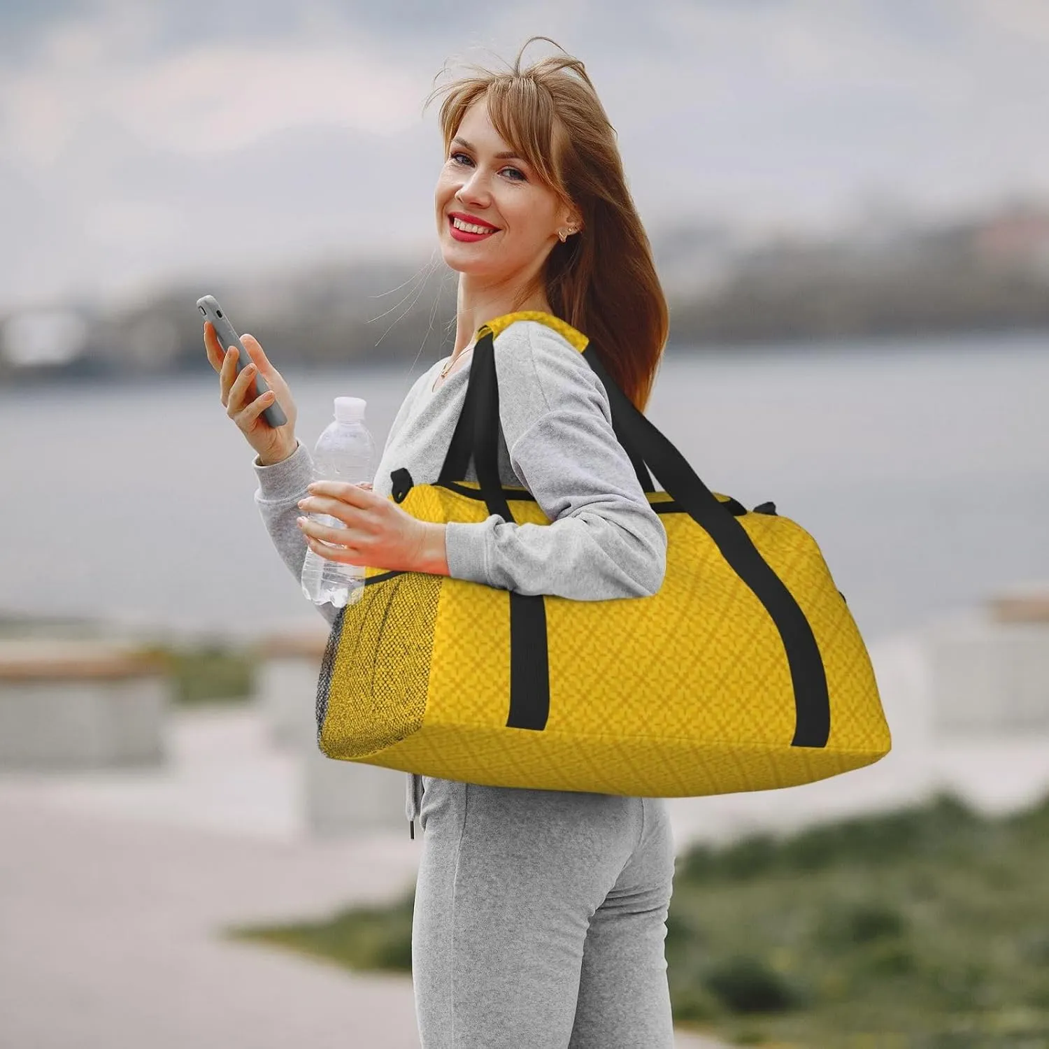 Yellow White Stripes Travel Duffel Bag Large Foldable Waterproof Overnight Bag For Beach Swim Bags Pool Sports Gym