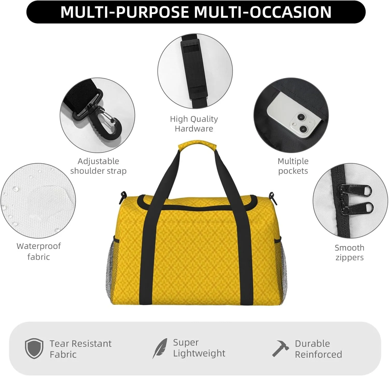 Yellow White Stripes Travel Duffel Bag Large Foldable Waterproof Overnight Bag For Beach Swim Bags Pool Sports Gym