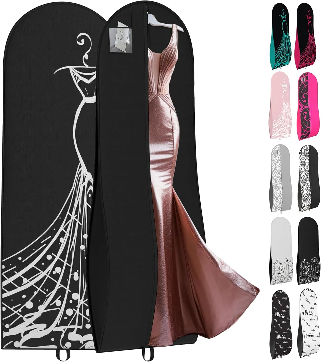 Your Bags Women’s Dress and Gown Garment Bag -72”x24” and 10” Tapered Gusset Prom Bags (Tiffany/Black Dress Print)