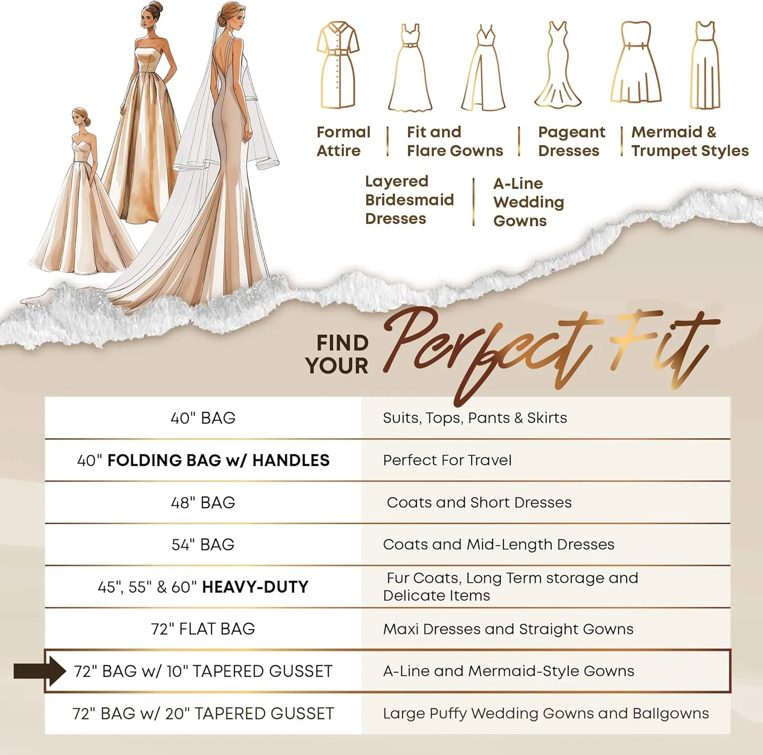 Your Bags Women’s Dress and Gown Garment Bag -72”x24” and 10” Tapered Gusset Prom Bags (Tiffany/Black Dress Print)