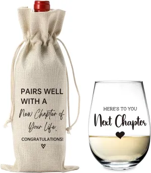 YUANHAO New Chapter Wine Bag Glass Set Farewell Gifts for coworkers Going Away Gift for Friends New Beginning New Business Owner Gifts New Job Gifts for Coworker Boss Graduation Gifts 2025