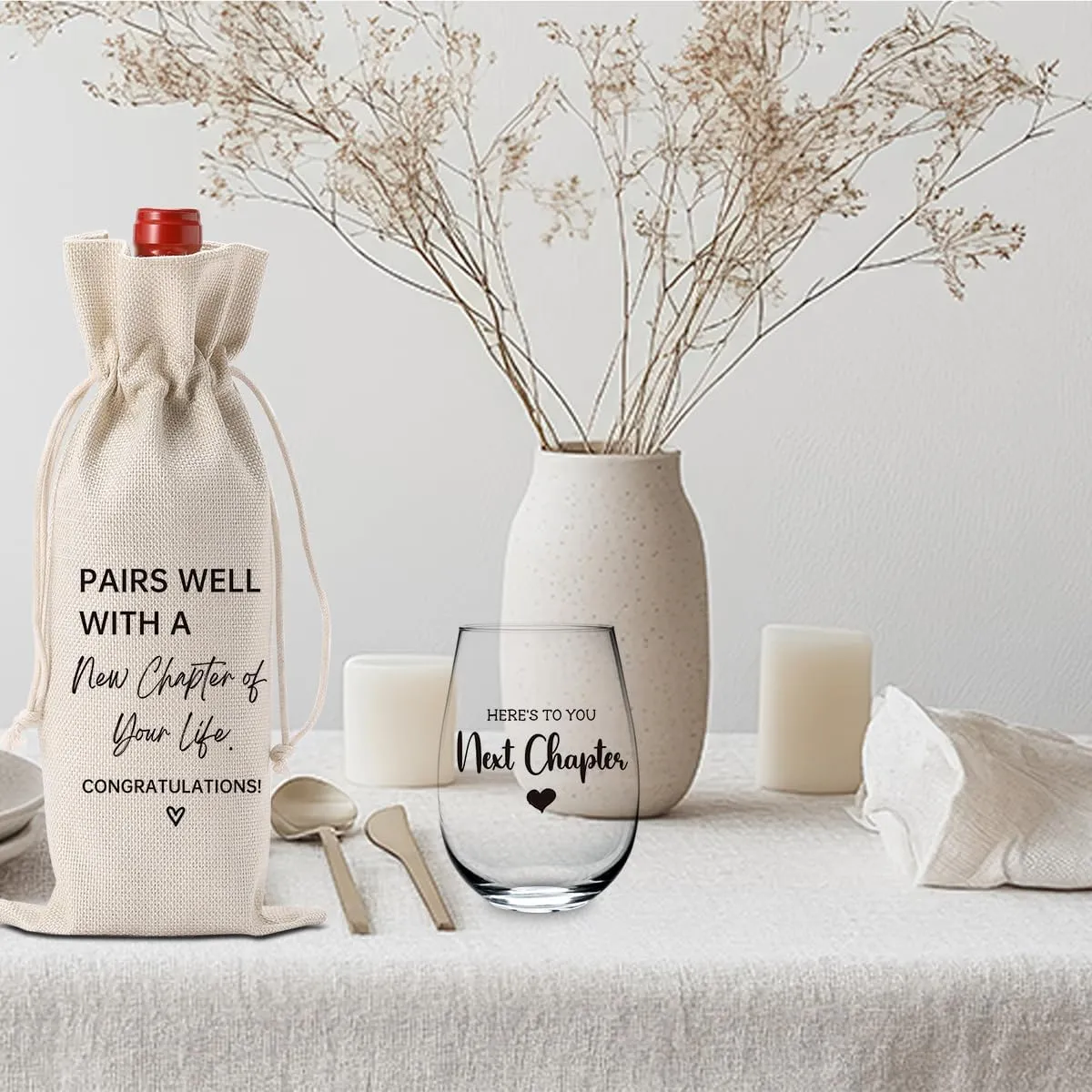 YUANHAO New Chapter Wine Bag Glass Set Farewell Gifts for coworkers Going Away Gift for Friends New Beginning New Business Owner Gifts New Job Gifts for Coworker Boss Graduation Gifts 2025