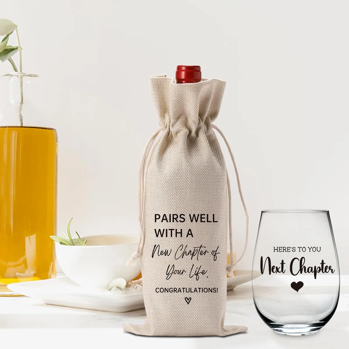YUANHAO New Chapter Wine Bag Glass Set Farewell Gifts for coworkers Going Away Gift for Friends New Beginning New Business Owner Gifts New Job Gifts for Coworker Boss Graduation Gifts 2025