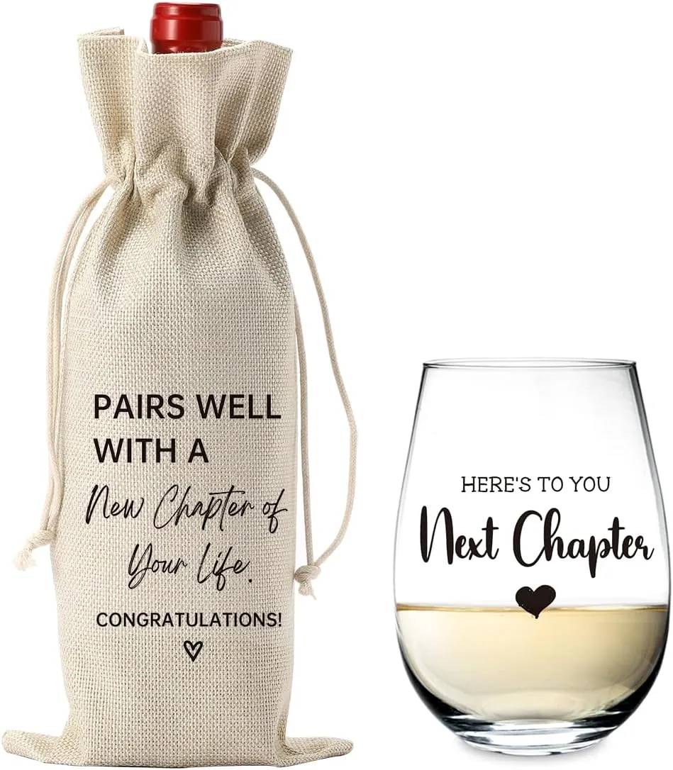 YUANHAO New Chapter Wine Bag Glass Set Farewell Gifts for coworkers Going Away Gift for Friends New Beginning New Business Owner Gifts New Job Gifts for Coworker Boss Graduation Gifts 2025