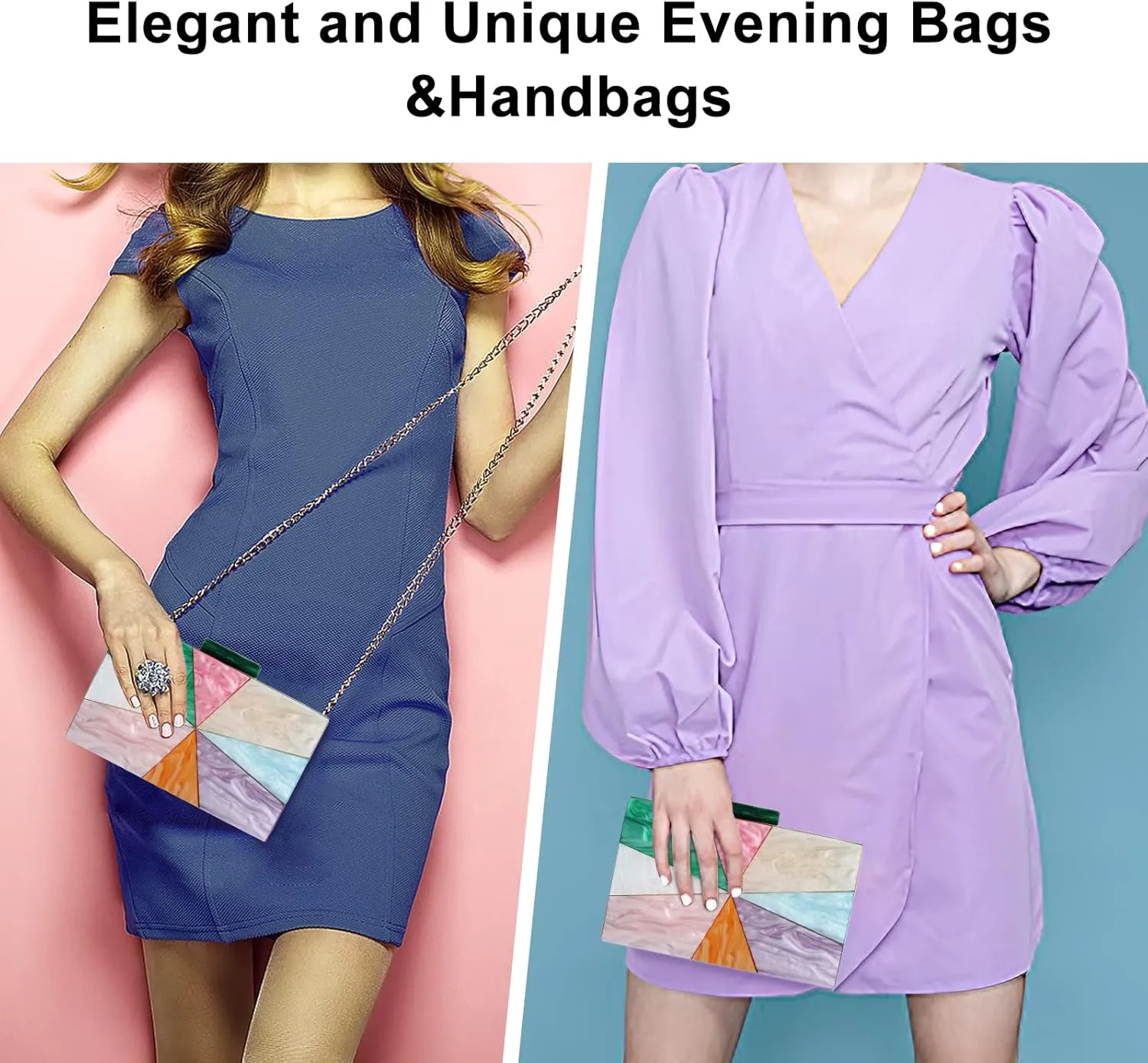 YYW Acrylic Clutch Purses for Women Wedding : Multicolor Evening Crossbody Bag Marbling Handbags with Detachable Chain