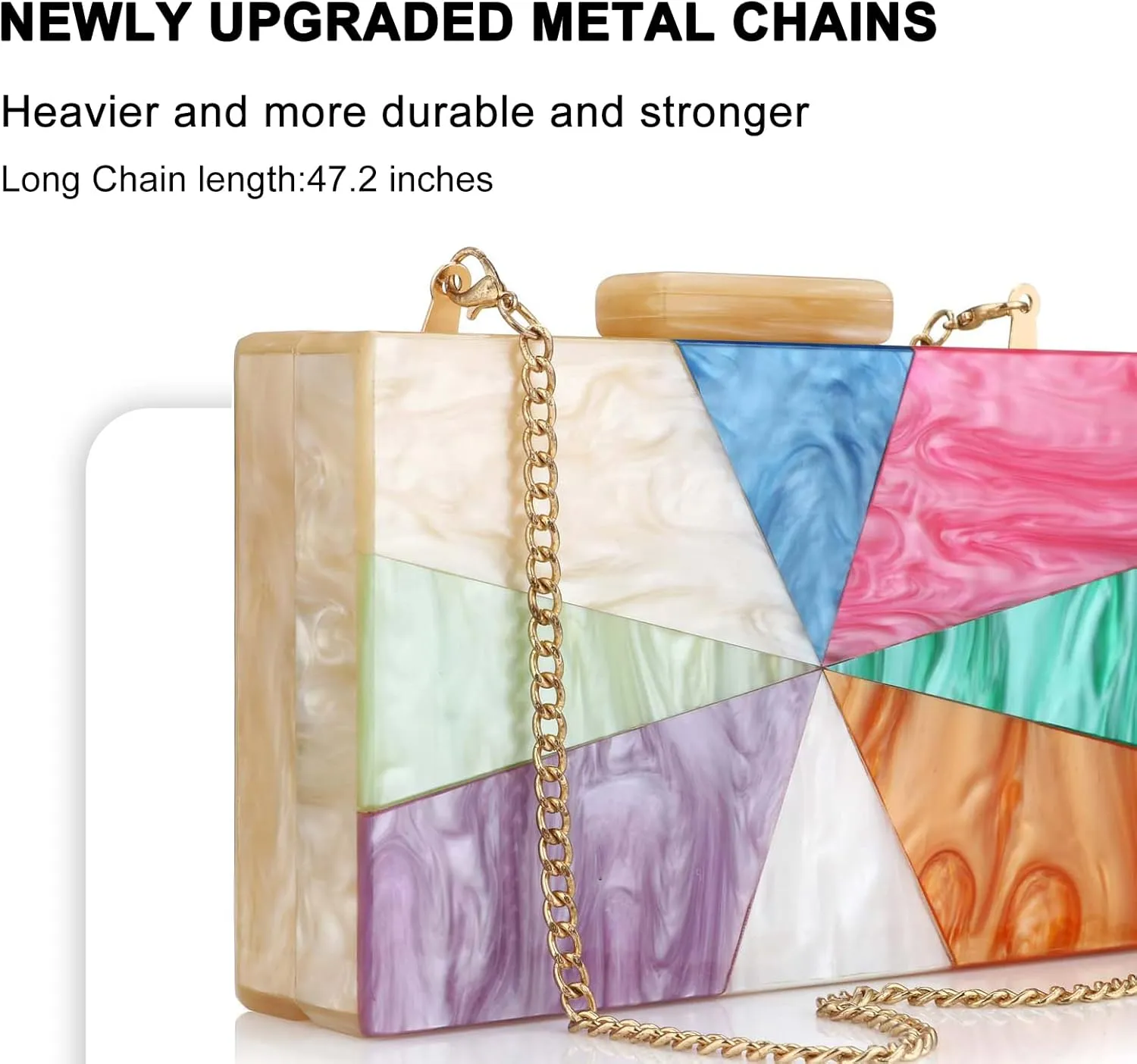 YYW Acrylic Clutch Purses for Women Wedding : Multicolor Evening Crossbody Bag Marbling Handbags with Detachable Chain