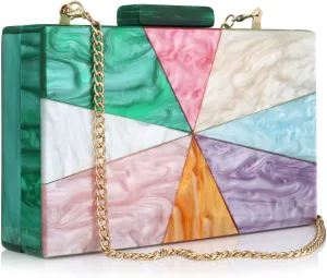YYW Acrylic Clutch Purses for Women Wedding : Multicolor Evening Crossbody Bag Marbling Handbags with Detachable Chain