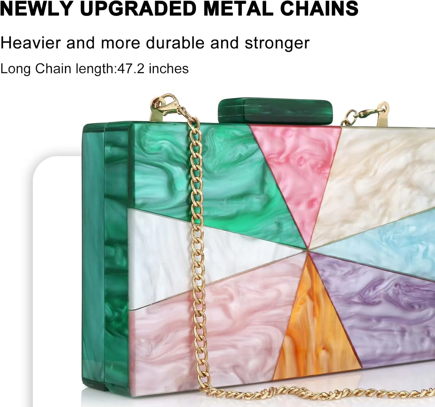 YYW Acrylic Clutch Purses for Women Wedding : Multicolor Evening Crossbody Bag Marbling Handbags with Detachable Chain