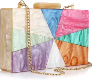 YYW Acrylic Clutch Purses for Women Wedding : Multicolor Evening Crossbody Bag Marbling Handbags with Detachable Chain