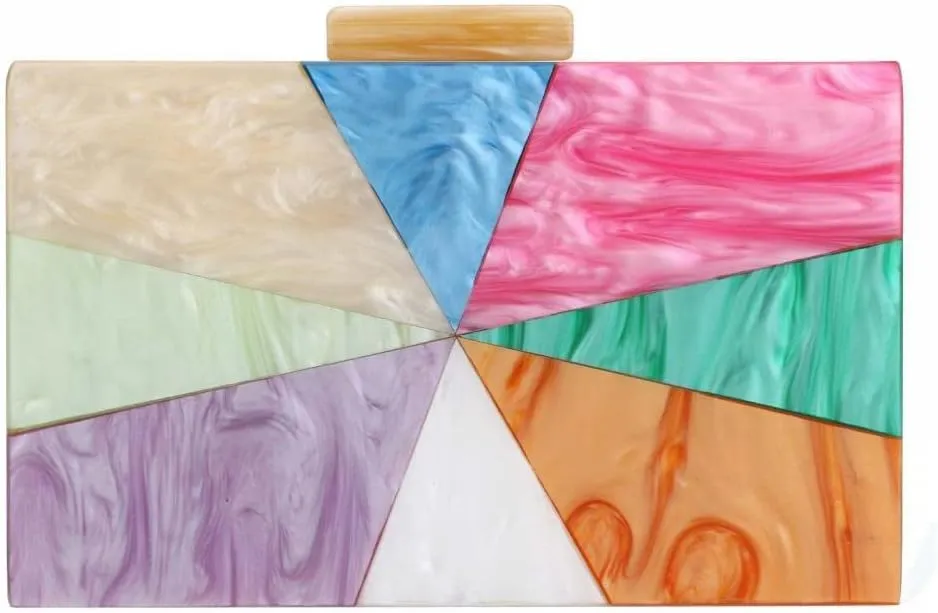 YYW Acrylic Clutch Purses for Women Wedding : Multicolor Evening Crossbody Bag Marbling Handbags with Detachable Chain