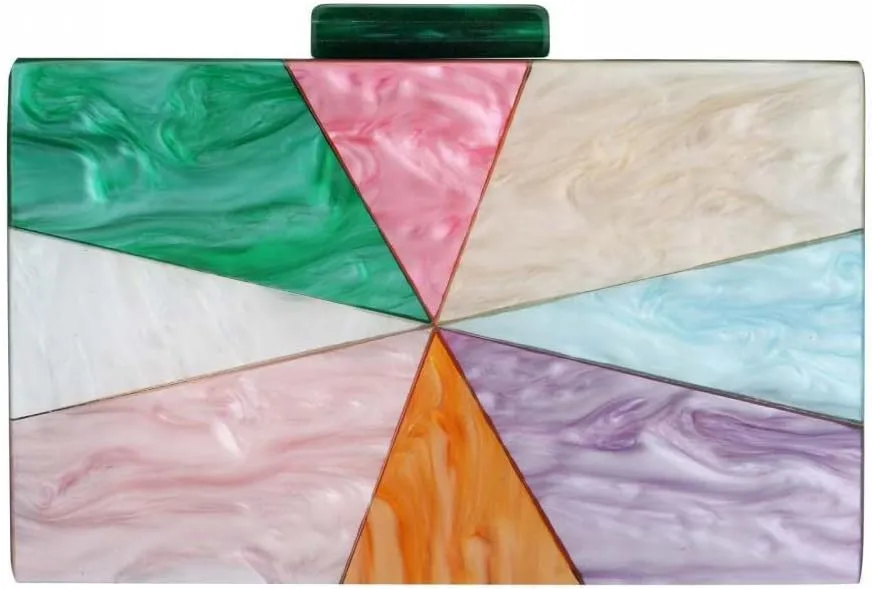 YYW Acrylic Clutch Purses for Women Wedding : Multicolor Evening Crossbody Bag Marbling Handbags with Detachable Chain