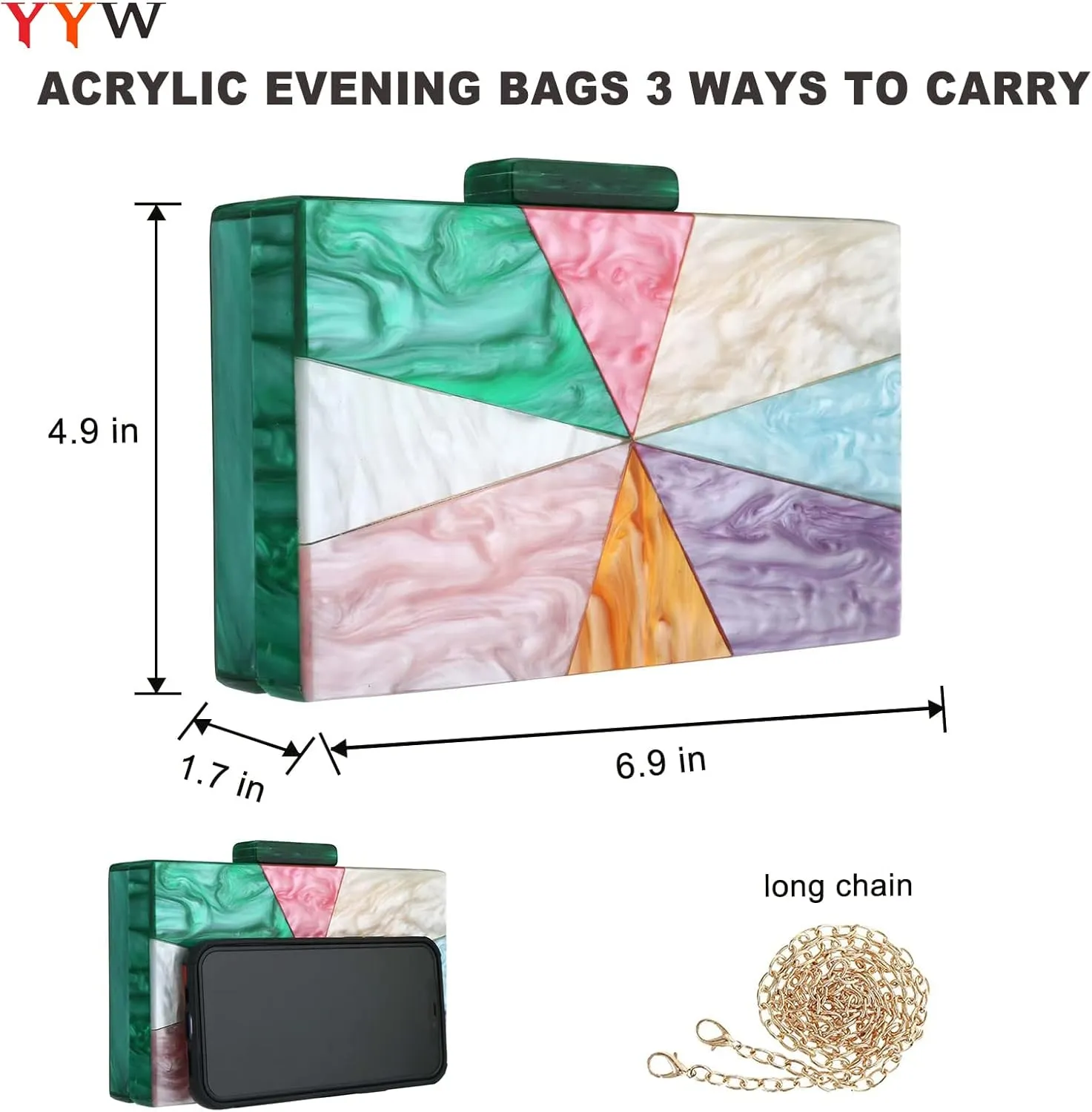YYW Acrylic Clutch Purses for Women Wedding : Multicolor Evening Crossbody Bag Marbling Handbags with Detachable Chain