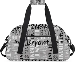 Yzrwebo Custom Name Gym Sport Bag, Personalized Duffel Travel Bag Customized Gymnastics Ballet Dance Bags Small Weekender Overnight Tote Bag for Gifts, Grey Black