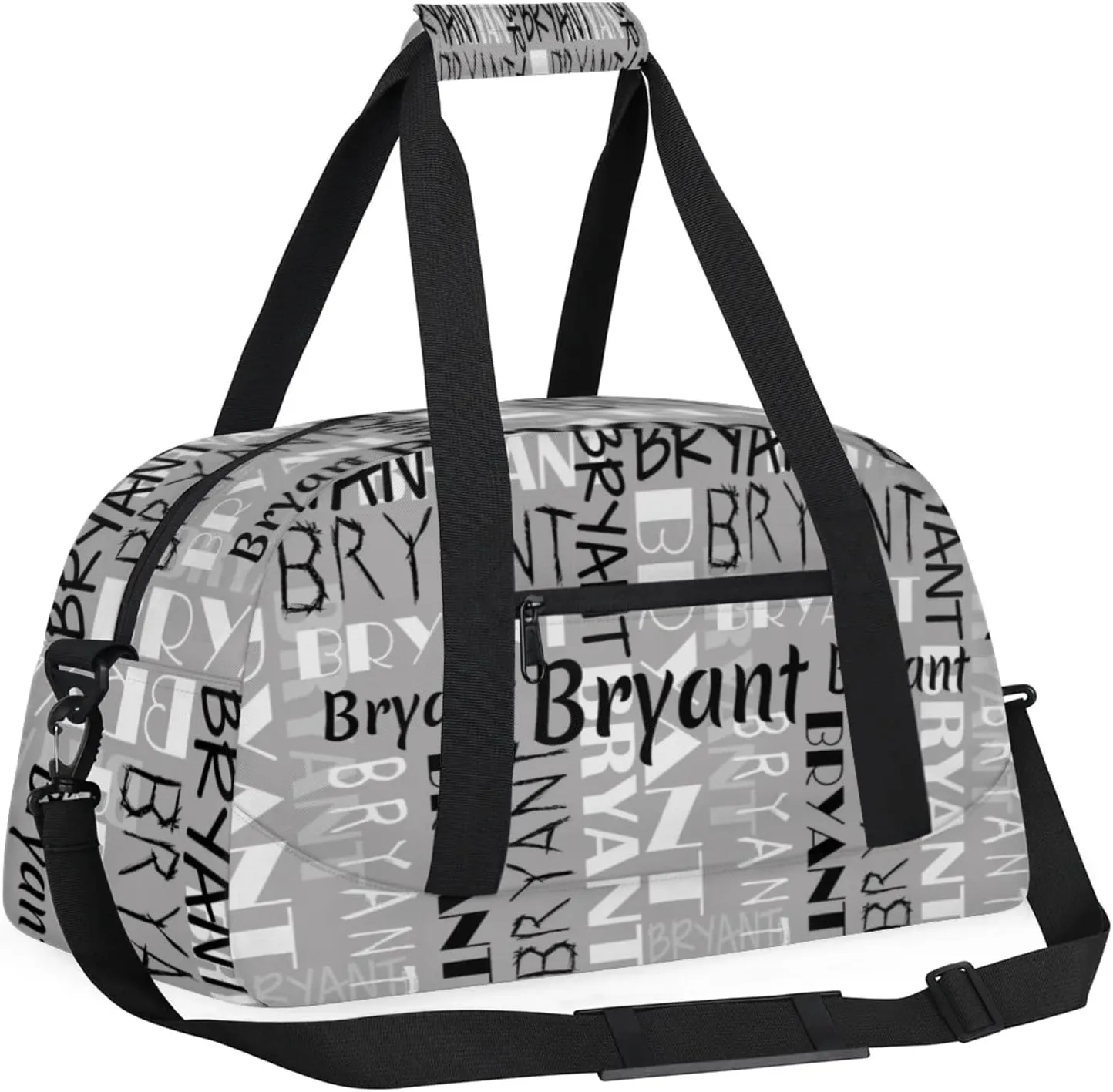 Yzrwebo Custom Name Gym Sport Bag, Personalized Duffel Travel Bag Customized Gymnastics Ballet Dance Bags Small Weekender Overnight Tote Bag for Gifts, Grey Black