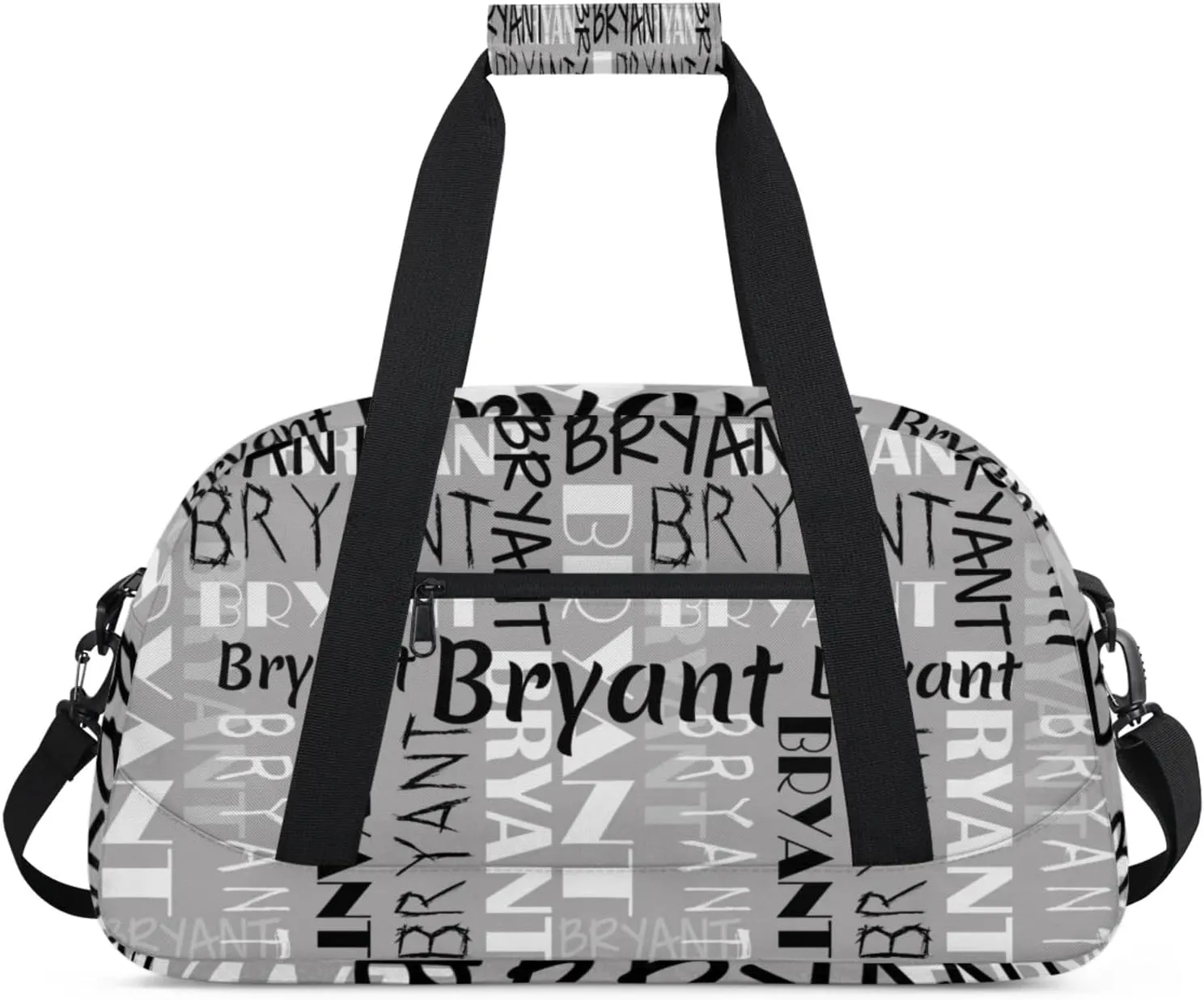 Yzrwebo Custom Name Gym Sport Bag, Personalized Duffel Travel Bag Customized Gymnastics Ballet Dance Bags Small Weekender Overnight Tote Bag for Gifts, Grey Black