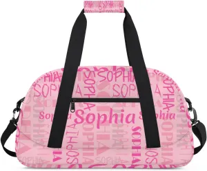 Yzrwebo Custom Name Gym Sport Bag, Personalized Duffel Travel Bag Customized Gymnastics Ballet Dance Bags Small Weekender Overnight Tote Bag for Gifts, Peach Pink
