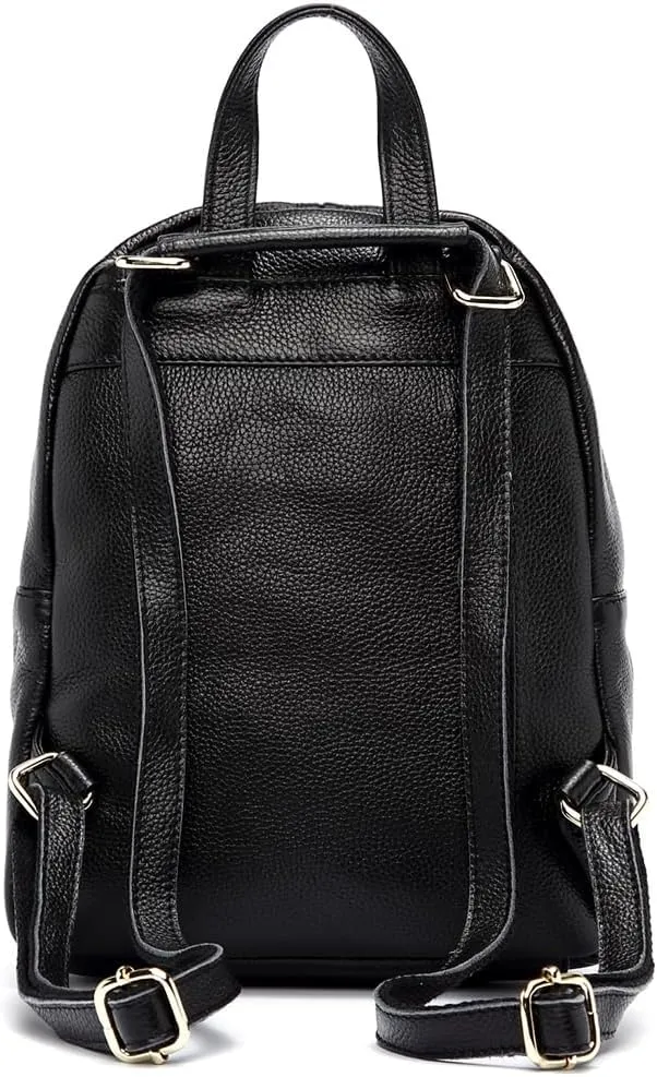 zency Charm Women Backpack 100% Genuine Leather Anti-theft Button Elegant Female Travel Bags (black)